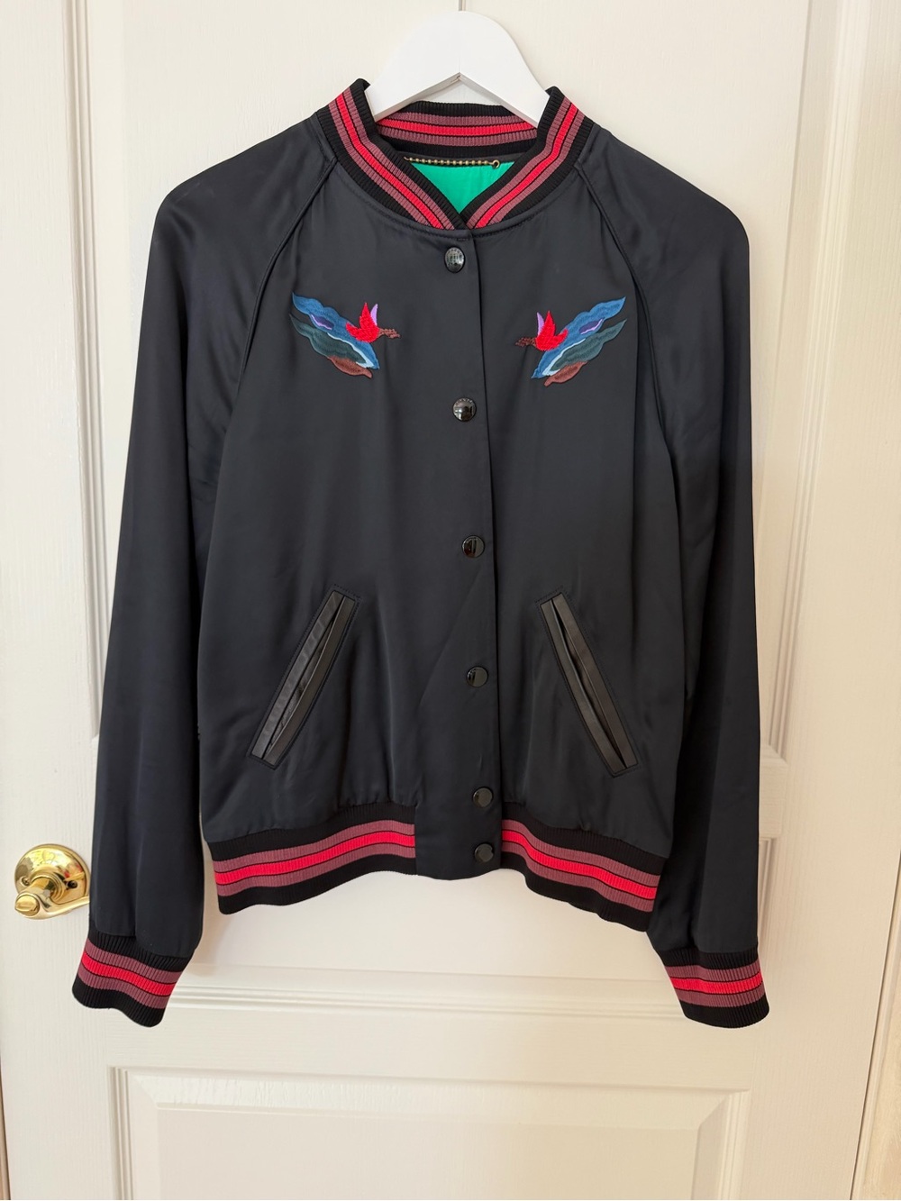 Coach 1941 Souvenir Sky Embroidered Varsity Bomber Jacket Black Estimated S